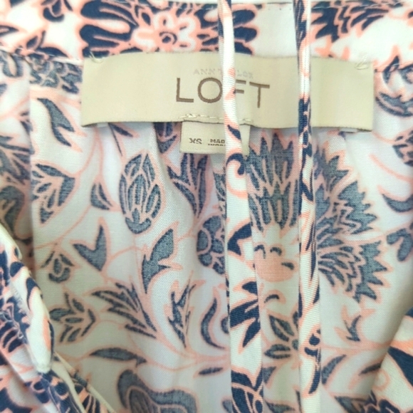 LOFT | Floral Shirtdress, Button Down Tie Waist Cap Sleeve, Pink & Blue - Picture 7 of 14